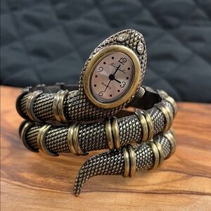 Vintage Kenneth Jay Lane Coiled Bronze Snake Watch Working with New Battery